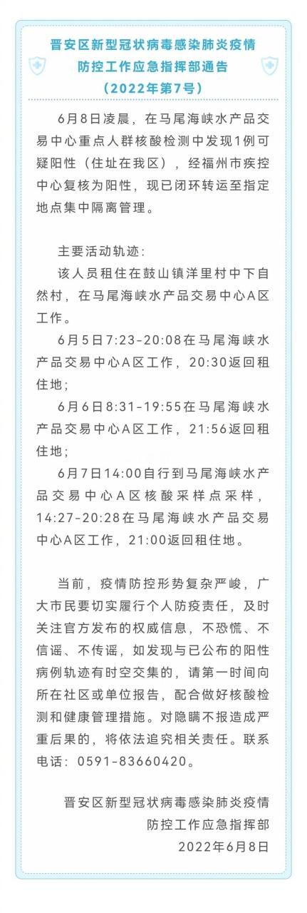 【福建福州晋安区最新数据播报:寻找同轨迹人员,福州晋安区疫情最新公布】